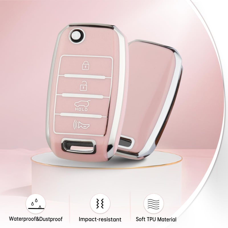 YO&YOYE for Kia Key Fob Cover with Keychain, Pink Soft TPU Key Case Fit for Kia Sedona Rio Optima Soul Sportage Sorento Carens Flip Key - Image 3